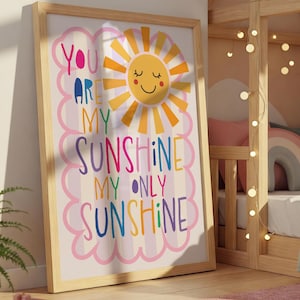 You Are My Sunshine Print, Colourful Rainbow Prints, Toddler Bedroom, Girls Nursery Print, Girls Bedroom, Baby Girl Room, Girls Wall Art