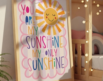 You Are My Sunshine Print, Colourful Rainbow Prints, Toddler Bedroom, Girls Nursery Print, Girls Bedroom, Baby Girl Room, Girls Wall Art