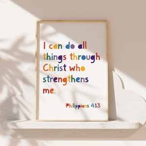 Posso fazer todas as coisas através de Cristo que me fortalece Impressão, Impressões cristãs, Arte de parede cristã, Impressões de Escrituras, Versículos da Bíblia. Quarto infantil