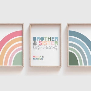 Playroom Prints, Brother and Sister Prints, Pastel Colours, Rainbow Wall Art, Boys Bedroom Prints, Girls Bedroom Prints, Rainbow Prints