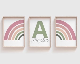 Girls Nursery Prints, Rainbow Wall Art, Girls Bedroom Prints, Rainbow Prints, Girls Wall Art, Nursery Wall Art, Playroom Prints, set of 3