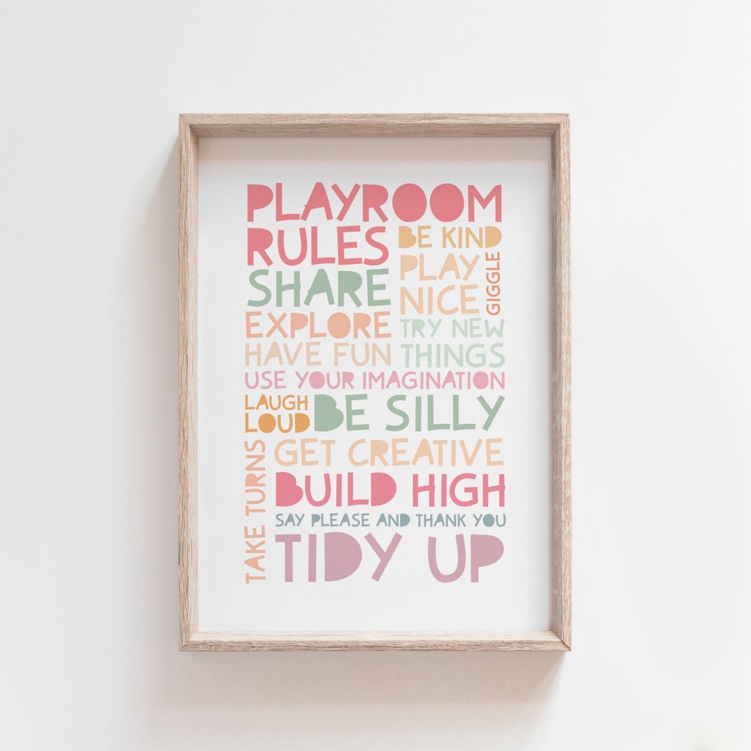 Playroom Rules Print, Pastel Playroom Prints, Nursery Wall Art ...