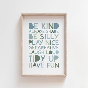 Playroom Prints, Boys Blue Nursery Prints, Be Kind Print, Playroom Wall Art, Boys Bedroom Prints, Boys Wall Art, Playroom Wall Art