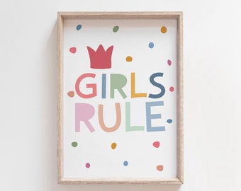 Girls Rule Print, Girls Nursery Prints, Girls Bedroom Prints, Nursery Quotes, Nursery Wall Art, Girls Nursery Decor, Girls Wall Art