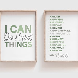 I am print, 2 positive affirmations, I can do hard things, boys nursery print, boys bedroom decor, boys bedroom wall art, motivational print