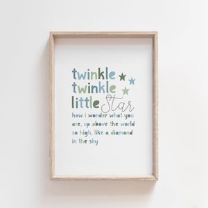 Twinkle Twinkle Little Star, Boys Nursery Prints, Boys Nursery Wall Art, Boys Nursery Decor, Nursery Quotes, Boys Wall Art, Blue and Green