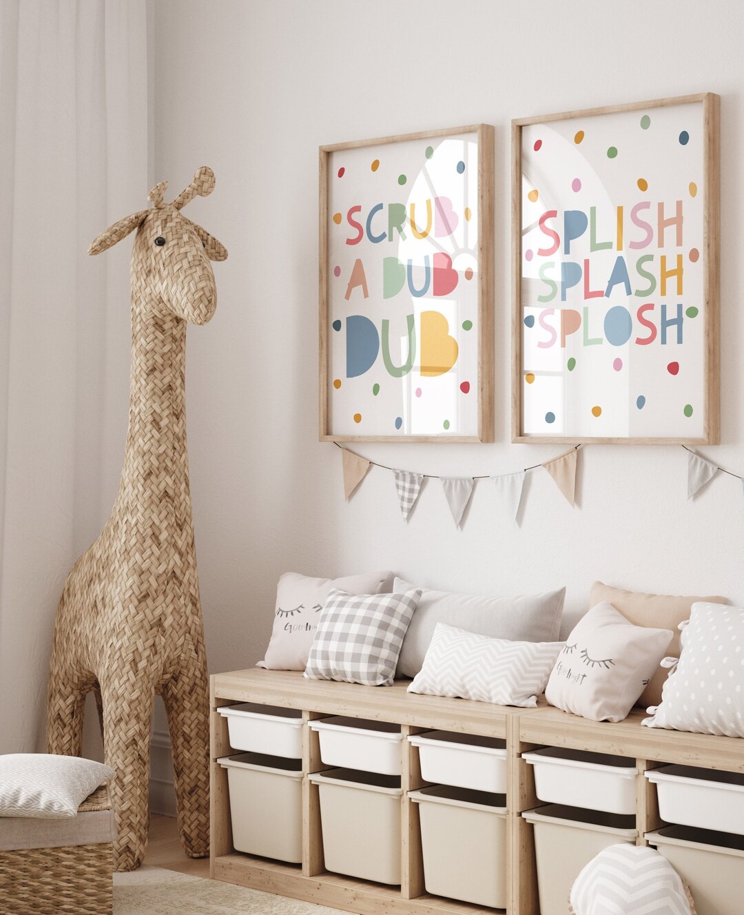 Set of 2 Bathroom Prints, Scrub A Dub Dub, Splish Splash Splosh, Kids ...