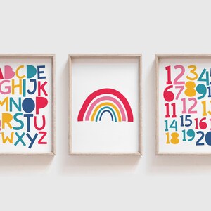 Set of 3 Alphabet and Numbers Playroom Prints, Girls Nursery Prints, Girls Bedroom Prints, Playroom Wall Art, Playroom Posters, Kids Room