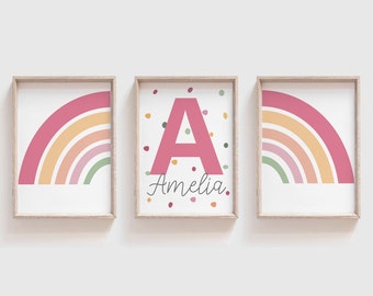 Set of 3 Girls Nursery Prints, Rainbow Prints, Rainbow Wall Art, Girls Nursery Wall Art, Girls Bedroom Prints, Blush Pink, Girls Wall Art