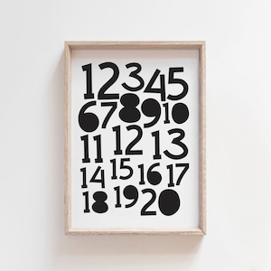 Monochrome Zahlen Druck, Spielzimmer Prints, Spielzimmer Wandkunst, Zahlen Poster, Kinder Kunst, Kindergarten Print, Kinder Kunst