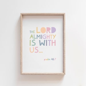 Print The Lord Is With Us, kinderen christelijke kunst aan de muur, meisjes slaapkamer, bijbelvers prints, meisjes kinderkamer print, schrift prints, geloof prints