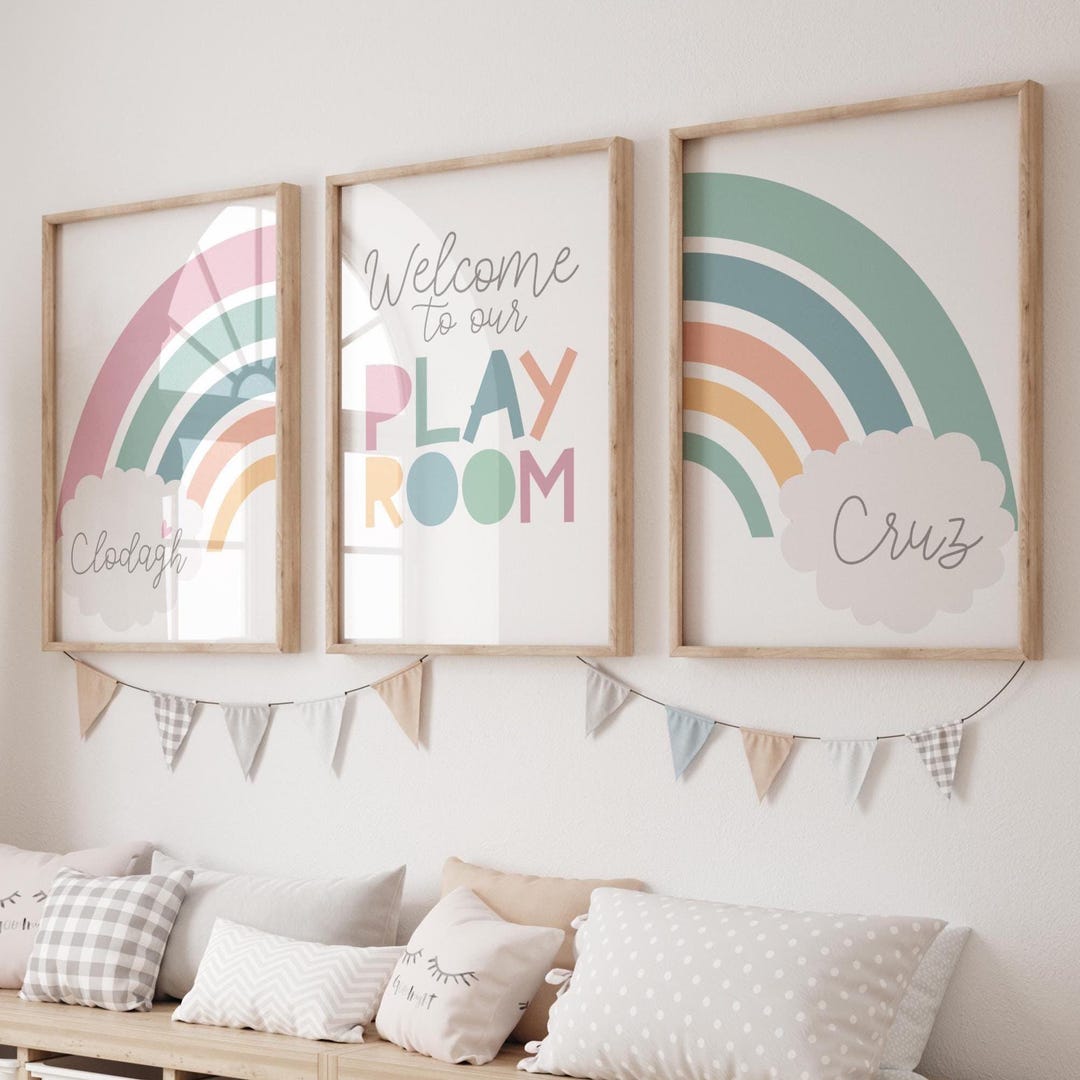 Set of 3 Rainbow Prints, Personalised Playroom Prints, Shared Bedroom ...