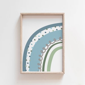 Láminas infantiles de arcoíris azul para niños, arcoíris bohemio, decoración infantil para niños, decoración de dormitorio para niños, láminas para dormitorio de niños