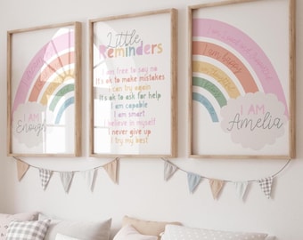 Set of 3 Rainbow Affirmation Prints, Personalised, Girls Nursery Prints, Pastel Colours, Girls Bedroom Decor, Playroom, Girls Wall Art