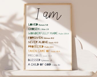 Christian Affirmation Print, Christian Wall Art, Boys Nursery Print, Boys Bedroom Decor, Bible Verse Print, Child of God, Christian Print