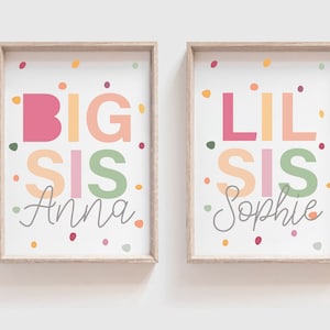 Big Sis Lil Sis Print, Girls Rainbow Wall Art, Girls Shared Bedroom, Big Sis Little Sis Posters, Siblings Wall Art, Sister Posters, Twins
