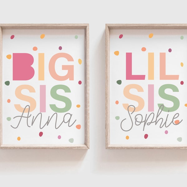 Big Sis Lil Sis Print, Girls Rainbow Wall Art, Girls Shared Bedroom, Big Sis Little Sis Posters, Siblings Wall Art, Sister Posters, Twins