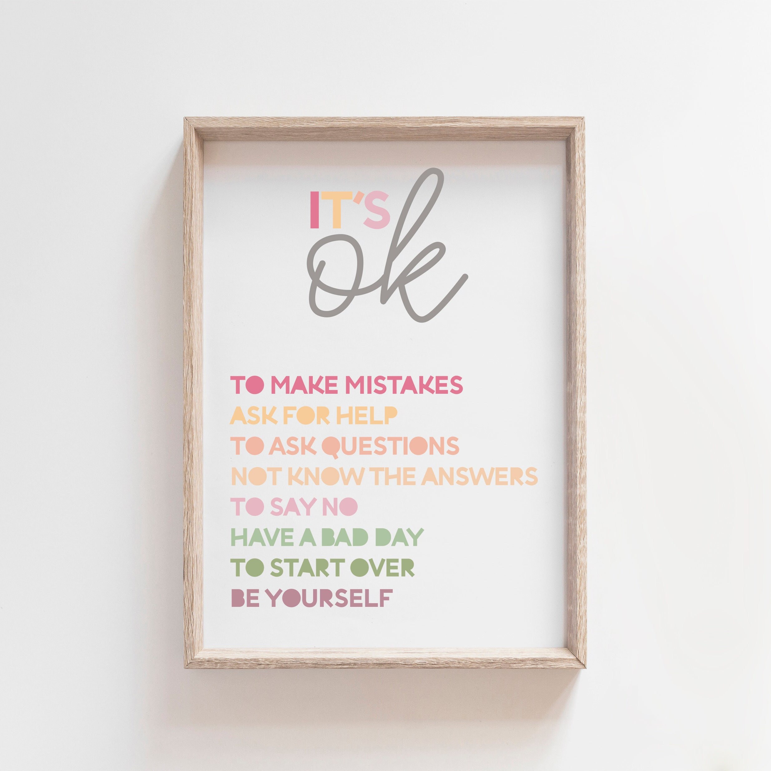 It's Okay to Not Be Okay Poster, Rainbow Wall Art, Classroom Decor ...