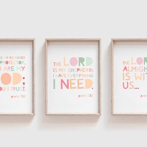 Set of 3 Bible Verse Prints, Christian Wall Art, Nursery Prints, Nursery Wall Art, Kids Room, Scripture Prints, Boys Bedroom, Girls Bedroom