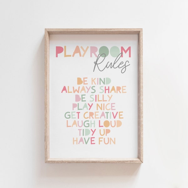 Playroom Rules Print, Playroom Prints, Nursery Prints, Playroom Wall Art, Colourful Playroom Prints, Pastel Nursery Prints, Girls Wall Art