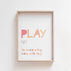 Play Definition Print, Playroom Prints, Nursery Prints, Playroom Wall Art, Colourful Playroom Prints, Pastel Nursery Prints, Girls Wall Art