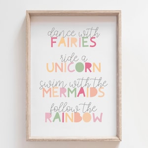 Girls Nursery Prints, Fairies Unicorns Mermaids, Rainbow Prints, Girls Bedroom Prints, Nursery Quotes, Girls Wall Art, Pastel, Blush Pink