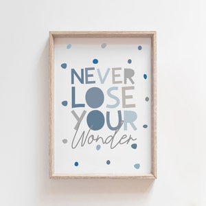 Never Lose Your Wonder, Boys nursery Prints, Nursery Wall Art, Boys Bedroom Prints, Boys Nursery Prints, Playroom Prints, Boys Wall Art Blue