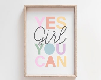 Girls Affirmation Print, Girls Bedroom Decor, I Am, Positive Prints, Playroom Decor, Rainbow Prints, Pastel Colours, Toddler Bedroom