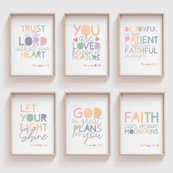 Set of 6 Bible Verse Prints, Christian Wall Art, Nursery Prints, Nursery Wall Art, Kids Room, Scripture Prints, Girls Bedroom, Boys Bedroom