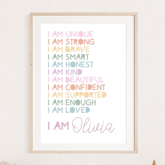 Girls Personalised Affirmation Print, Girls Bedroom Decor, Pastel Colours, Rainbow Wall Art, Positive Prints, Girls Nursery, Playroom Decor