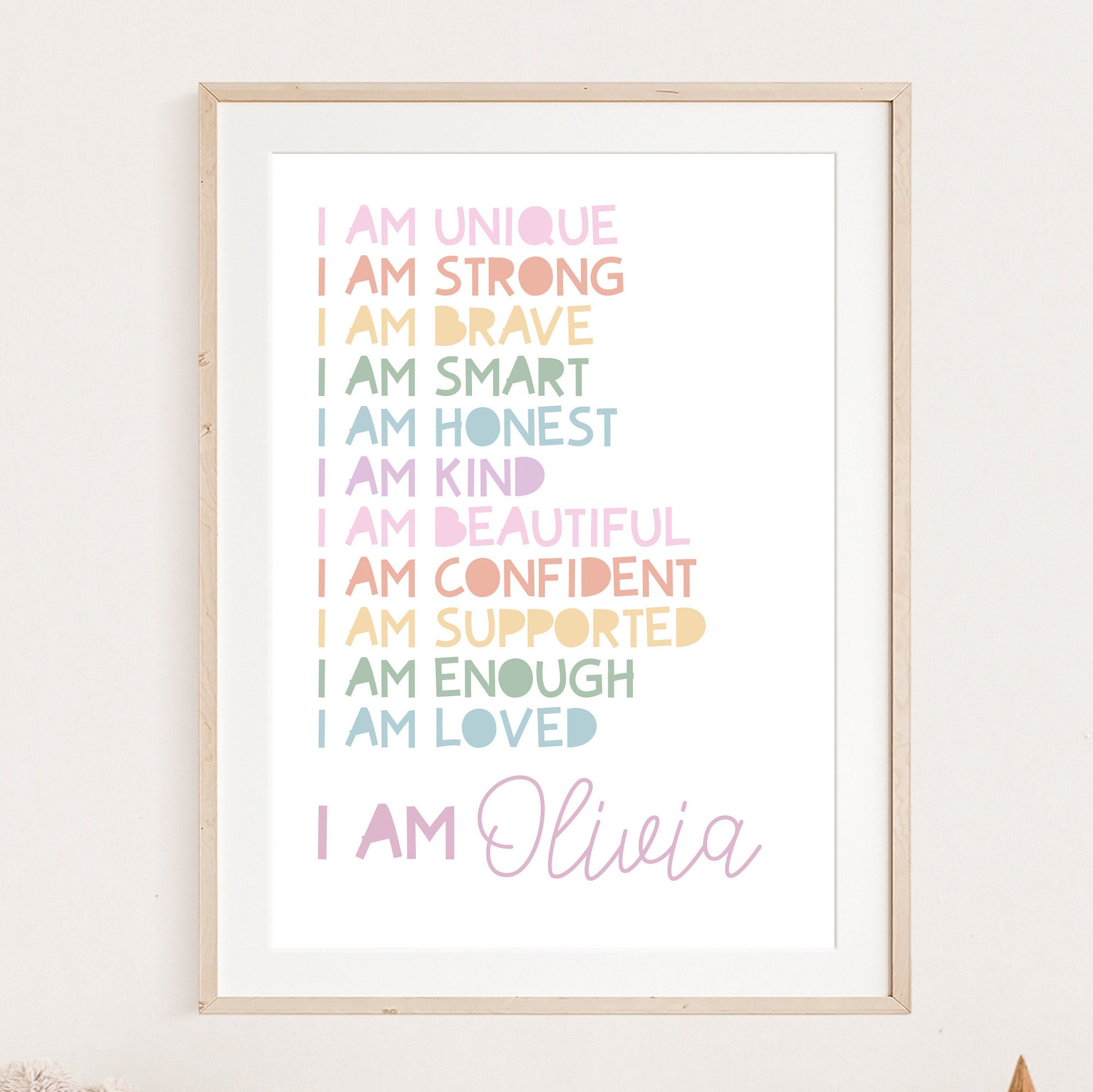 Girls Personalised Affirmation Print, Girls Bedroom Decor, Pastel Colours, Rainbow Wall Art, Positive Prints, Girls Nursery, Playroom Decor