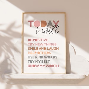 Girls Affirmation Print, I Am, Positive, Personalised, Affirmations, Girls Bedroom Decor, Girls Bedroom Prints, Playroom, Toddler Bedroom