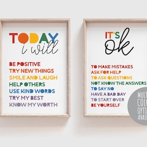 Set of 2, I am Prints, Rainbow Wall Art, Positive Affirmations, Girls Bedroom Prints ,Boys Bedroom Prints, Motivational, Rainbow Wall Art