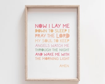 Now I Lay Me Down To Sleep Print, Christian Wall Art, Girls Christian Nursery Print, Bible Verse Print, Girls Bedroom Decor, Pastel Colours