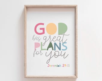 God Has Great Plans For You, Bible Verse Prints, Scripture Prints, Girls Bedroom Decor, Girls Nursery Prints, Nursery Wall Art, Playroom