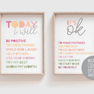 2 Positive Affirmationen für Kinder, Lernposter, Mädchen-Schlafzimmerdeko, Mädchenwandkunst, Selbstliebe, Kindermotivation