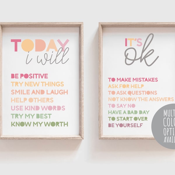 Art mural affirmations positives pour les enfants, affiches éducatives, décor de chambre de filles, art mural de filles, amour de soi, affiches de motivation pour enfants