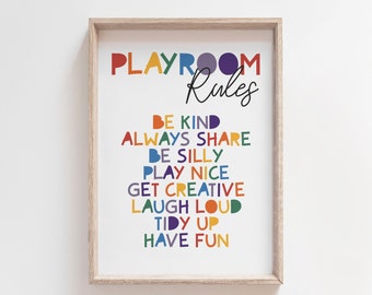 Playroom Rules Print, Kids Wall Art, Playroom Prints, Rainbow, Nursery Prints, Playroom Wall Art, Colourful Playroom Prints, Kids Playroom