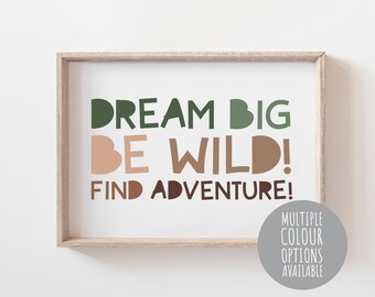 Boys Nursery Prints, Jungle Nursery Print, Safari Nursery Print, Dream Big, Boys Nursery Decor, Toddler Room, Playroom Prints, Lion Elephant