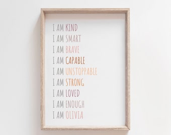 Girls Nursery Prints, Positive Affirmation Print, Girls Bedroom Decor, Self Love Affirmation, Playroom Prints, Inspirational Kids Wall Art