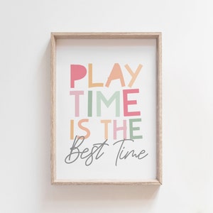 Playroom Prints, Playroom Wall Art, Play Time Is The Time, Girls Nursery Prints, Girls Bedroom Decor, Pastel Nursery Prints, Girls Wall Art