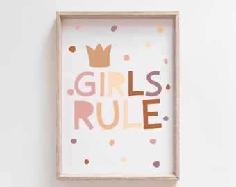 Girls Nursery Prints, Girls Rule Print, Boho Nursery Print Girls Bedroom Prints, Nursery Quote, Playroom, Motivational Print, Girls Wall Art