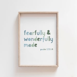 Fearfully And Wonderfully Made Print, Christian Wall Art, Boys Nursery Print, Bible Verse Print, Boys Bedroom Decor, Home, Christianing Gift