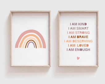 Boho Nursery Wall Art, Girls Nursery Prints, Girls Bedroom Prints, Affirmation Print, Rainbow Wall Art, Kids Wall Art, Self Love, Playroom