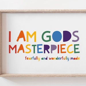 I am Gods Masterpiece, Christian Wall Art, Christian Nursery Prints, Bible Verse Prints, Nursery Wall Art, Fearfully Made, Scripture Prints