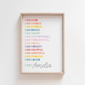 Personalised Positive Affirmation Print, Girls Bedroom Print, Motivational Poster, Girls Wall Art, Playroom Inspirational Prints, Loved