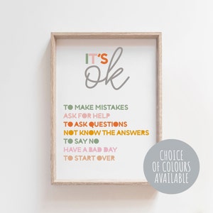 Its ok not to be ok print, Positive Affirmation Prints, Girls Bedroom Wall Art, Girls Bedroom Decor, Girls Wall Art, Self Care Bedroom Kids