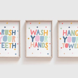 Set of 3 Kids Bathroom Prints, Wash Your Hands Print, Playroom Prints, Kids Bathroom Decor, Girls Nursery Prints, Bathroom Wall Art