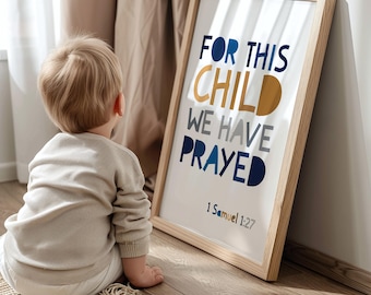 For This Child I Have Prayed, Christian Wall Art, Bible Verse Prints, boys bedroom decor, baby shower gift, Boys Nursery Prints, Blue