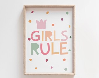 Girls Rule Print, Girls Pastel Nursery Prints, Girls Bedroom Prints, Nursery Quote, Playroom Prints, Motivational Prints, Girls Wall Art